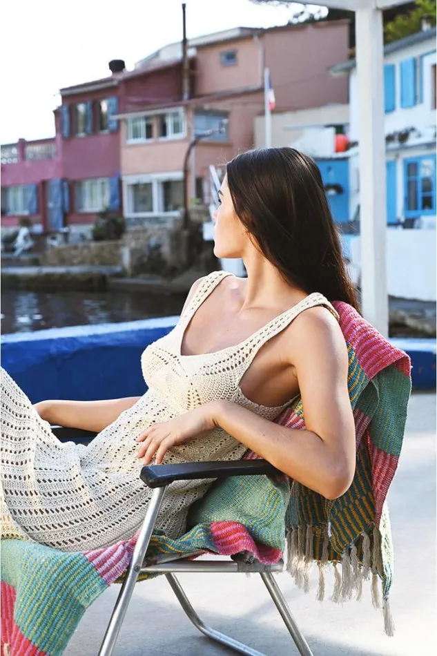 Crochet Tank Mini Dress LIGHT BEIGE Women Molly Bracken Beachwear
