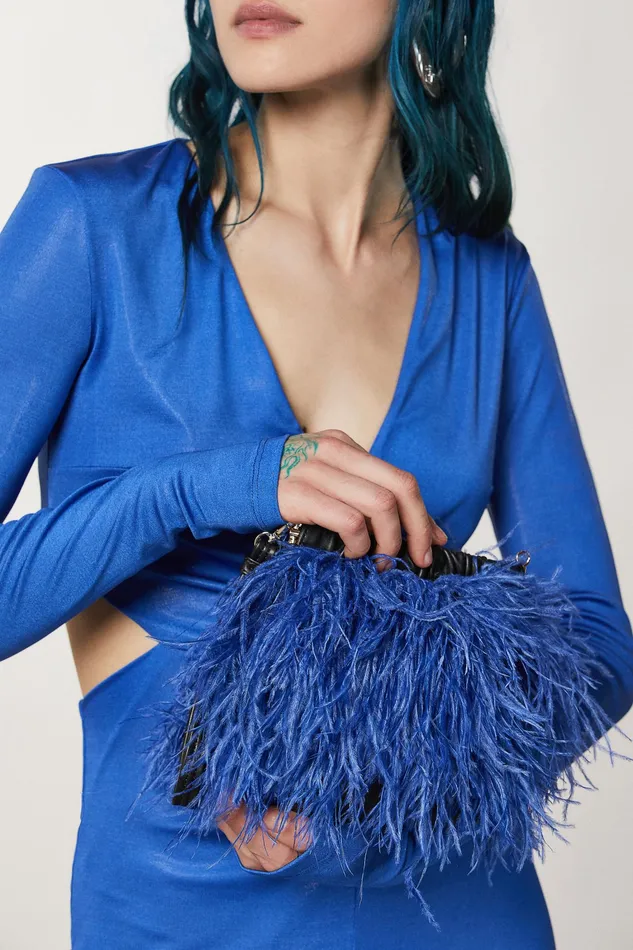 Crossbodys Women Patrizia Pepe Crossbody Bag With Feathers Blue Ray
