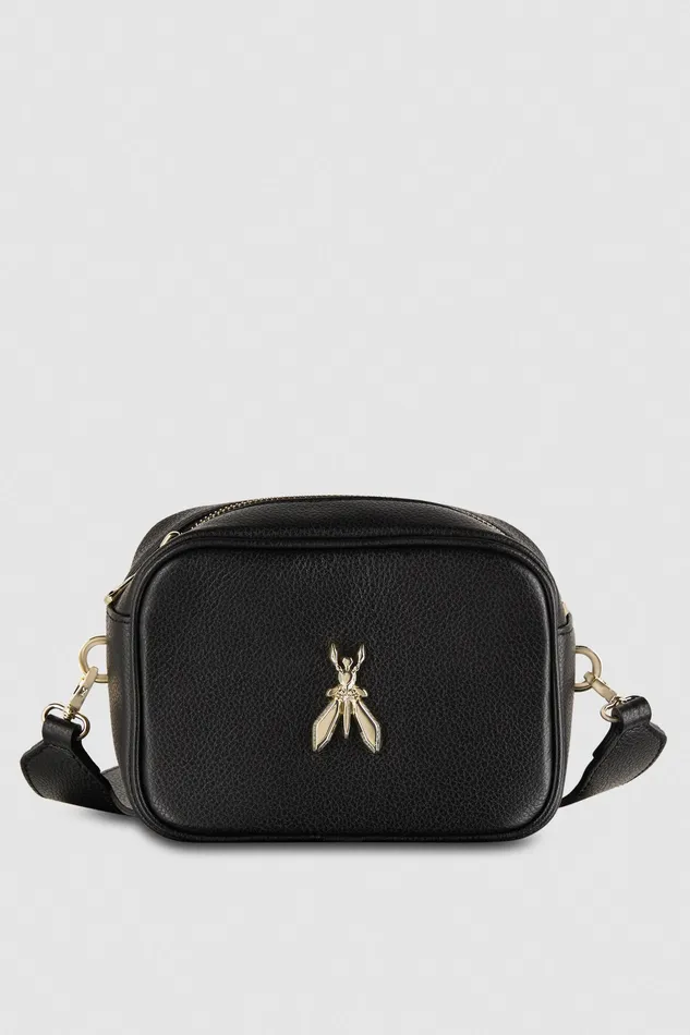 Crossbodys Women Patrizia Pepe Hammered Leather Shoulder Bag Black And Gold