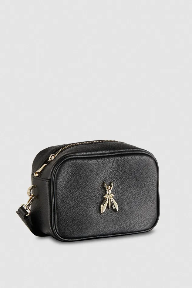 Crossbodys Women Patrizia Pepe Hammered Leather Shoulder Bag Black And Gold