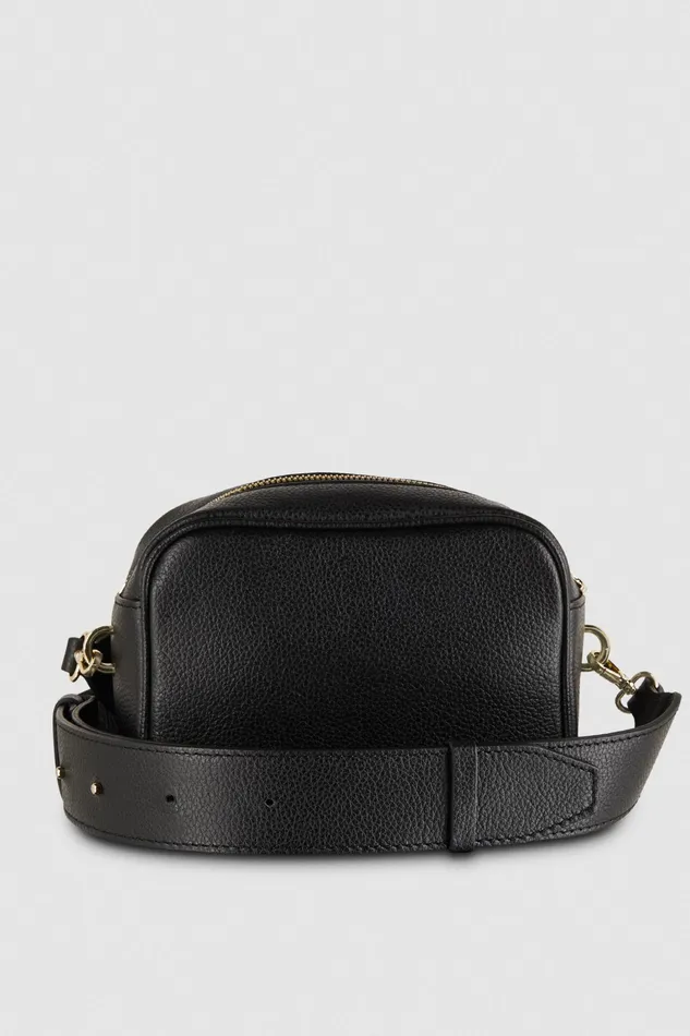 Crossbodys Women Patrizia Pepe Hammered Leather Shoulder Bag Black And Gold