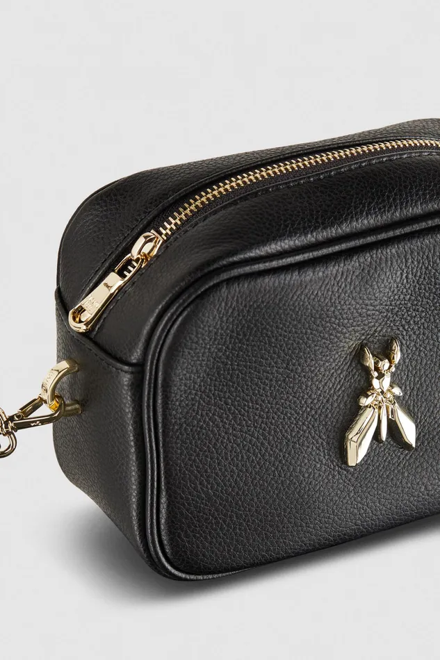 Crossbodys Women Patrizia Pepe Hammered Leather Shoulder Bag Black And Gold