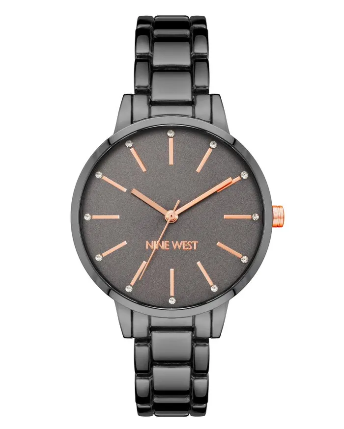Crystal Accented Bracelet Watch Gunmetal Grey WomenMen Nine West Watches