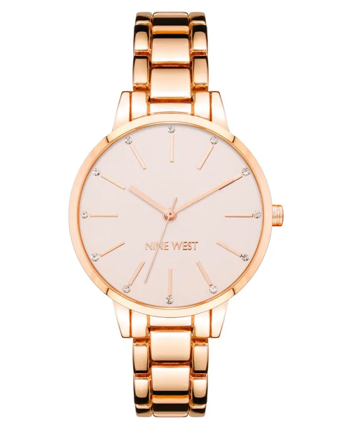 Crystal Accented Bracelet Watch Rose Goldtone WomenMen Nine West Watches