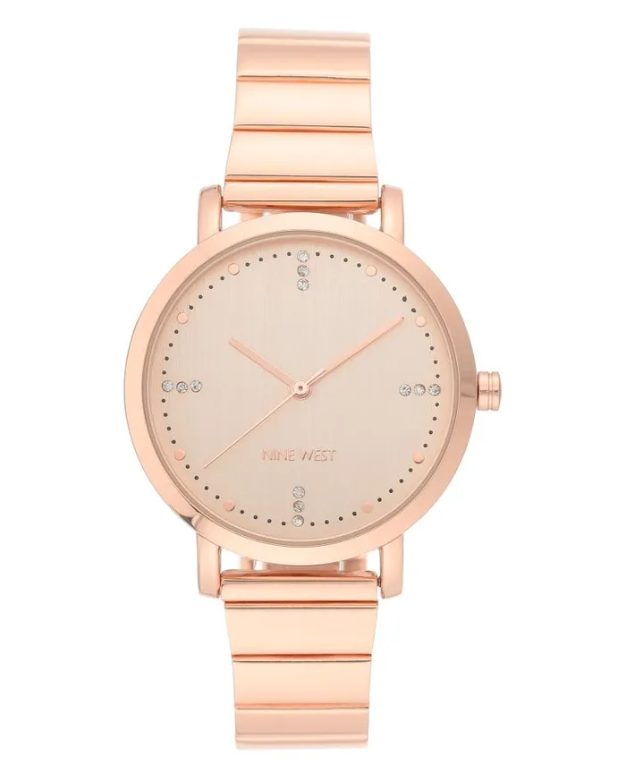 Crystal Accented Stainless Steel Bracelet Watch Rose Gold WomenMen Nine West Watches