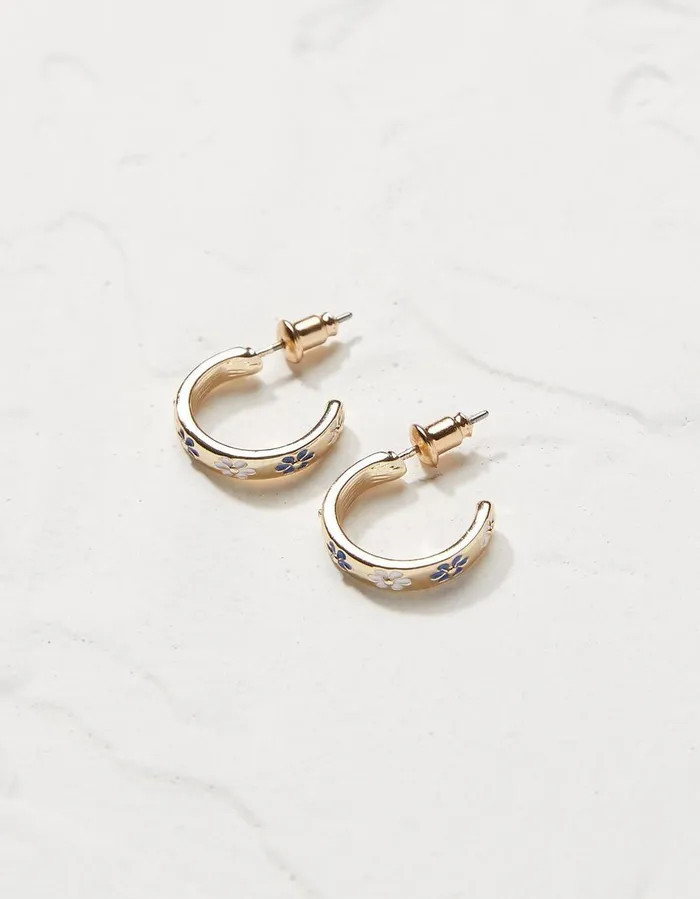 Daisy Enamel Hoop Earrings Blue Women FatFace Jewellery