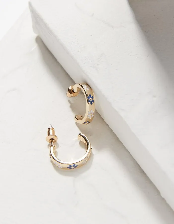 Daisy Enamel Hoop Earrings Blue Women FatFace Jewellery