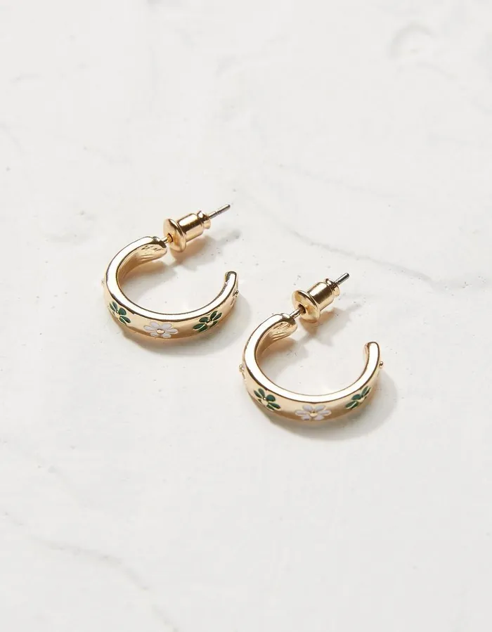 Daisy Enamel Hoop Earrings Green Women FatFace Jewellery