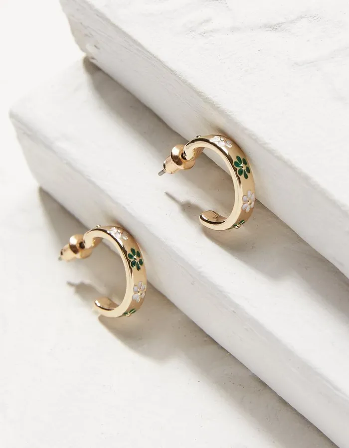 Daisy Enamel Hoop Earrings Green Women FatFace Jewellery