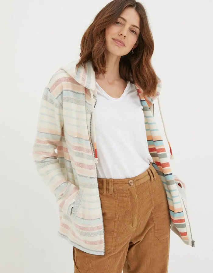 Daisy Textured Zip Through Hoodie Multi Women FatFace Sweatshirts and Hoodies