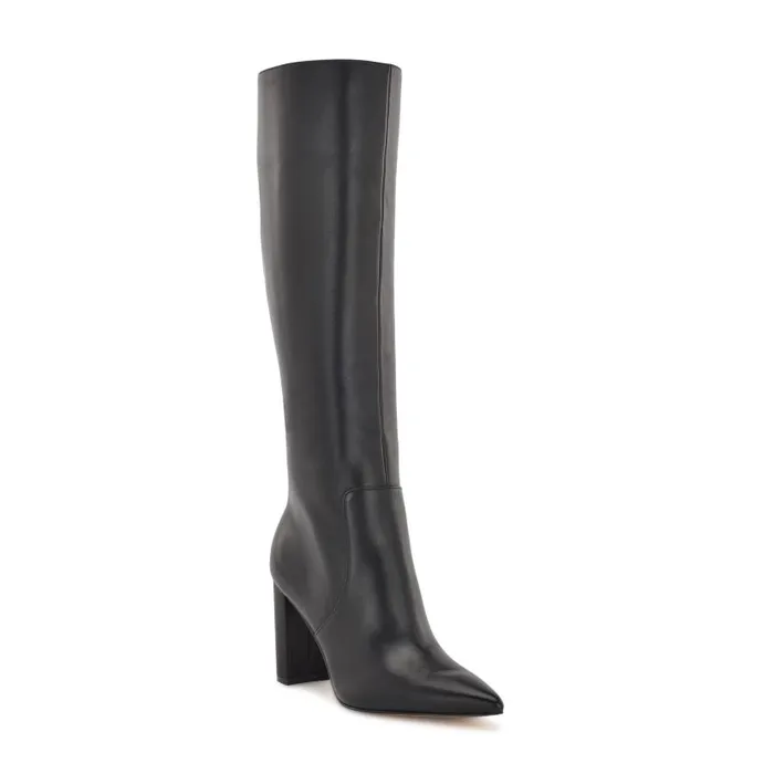 Danee Dress Boots Black Leather Women Nine West Boots and Booties