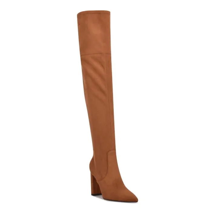 Daser Wide Calf Over The Knee Boots Cognac Suede Women Nine West Boots and Booties