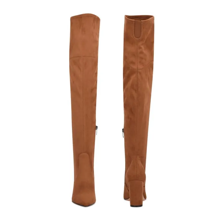 Daser Wide Calf Over The Knee Boots Cognac Suede Women Nine West Boots and Booties