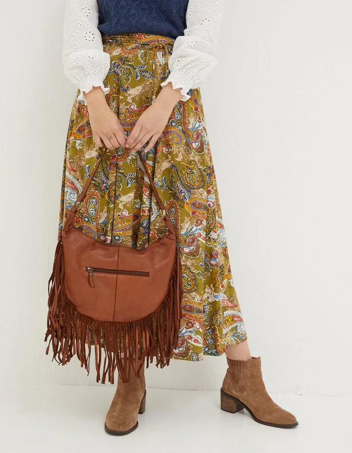 Dawson Crescent Leather Tassel Bag Washed Tan Women FatFace Bags and Purses