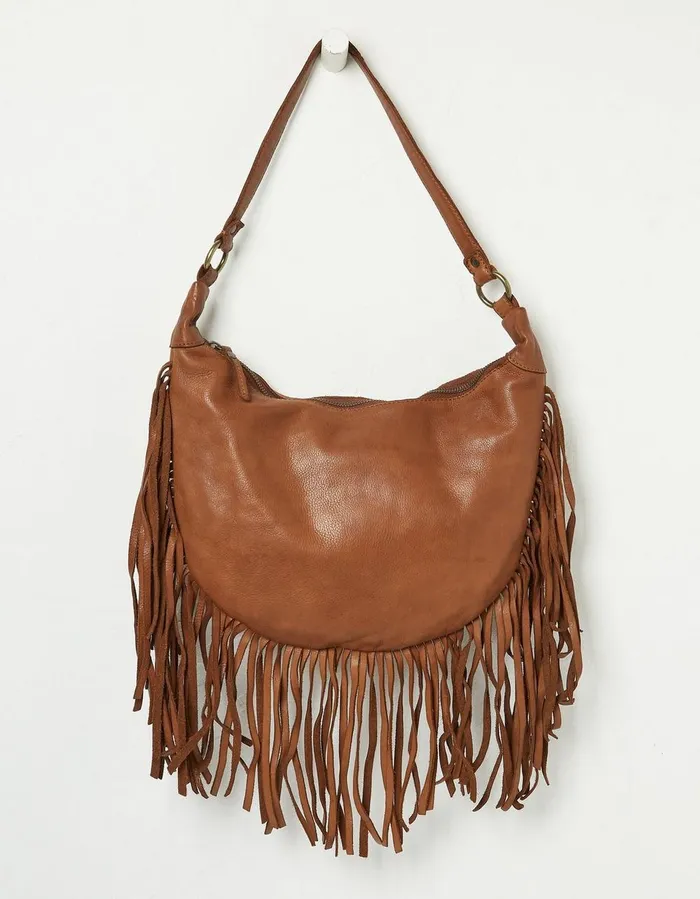 Dawson Crescent Leather Tassel Bag Washed Tan Women FatFace Bags and Purses