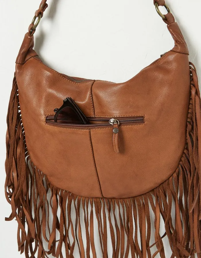 Dawson Crescent Leather Tassel Bag Washed Tan Women FatFace Bags and Purses