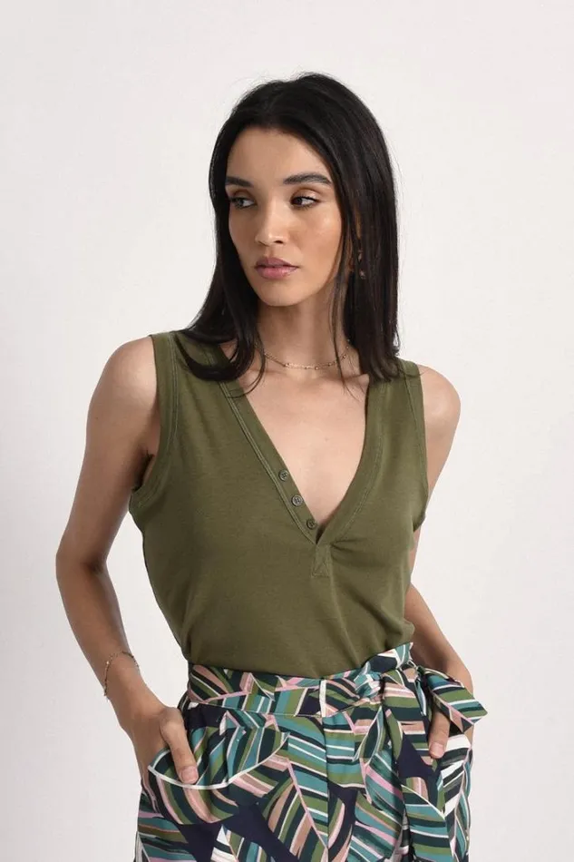 Deep Vneck Tank Top KHAKI Women Molly Bracken Tops
