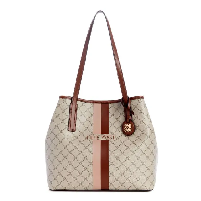 Delaine 2 In 1 Tote Beige Logo Mahogany WomenMen Nine West Totes and Backpacks