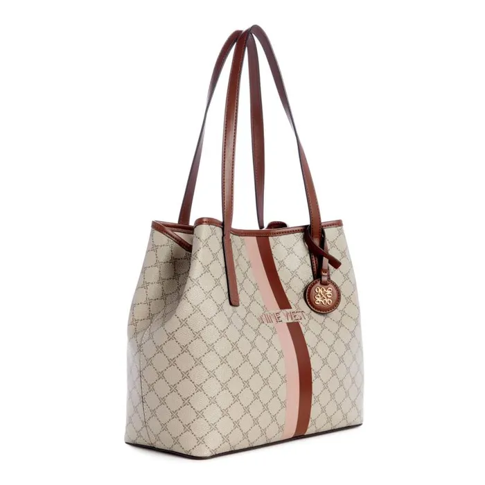 Delaine 2 In 1 Tote Beige Logo Mahogany WomenMen Nine West Totes and Backpacks Delaine 2 In 1 Tote Beige Logo Mahogany WomenMen Nine West Totes and Backpacks
