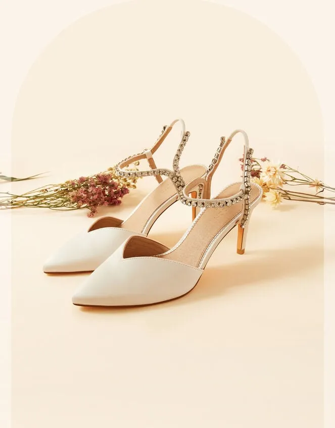 Diamante Trim Pointed Toe Bridal Heels Ivory Women Monsoon Heels