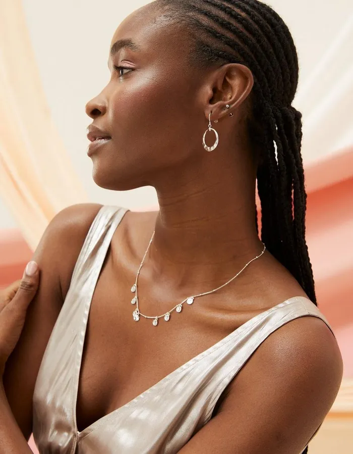 Disc Drop Earrings Silver Women FatFace Jewellery