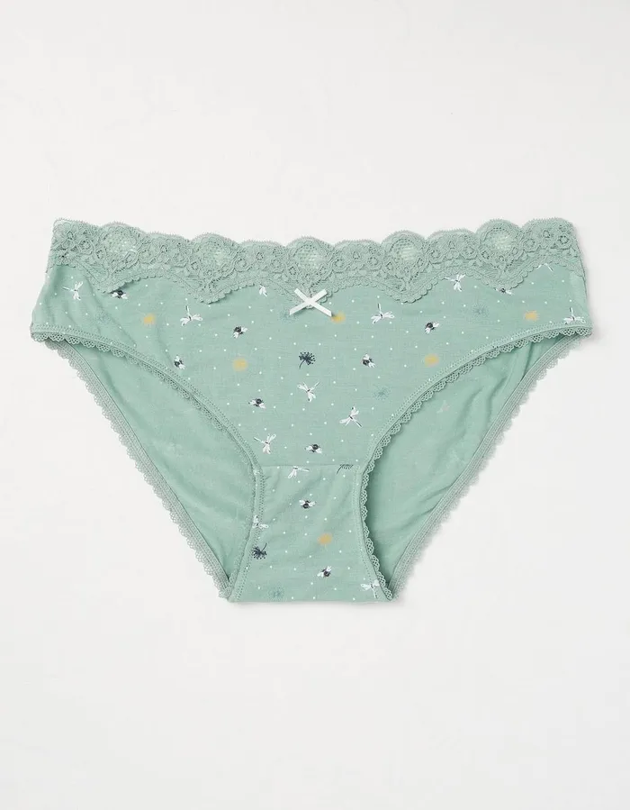 Ditsy Bee Mini Knickers Green Haze Women FatFace Socks Underwear and Tights