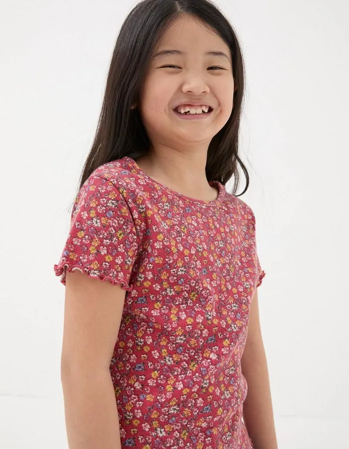 Ditsy Floral Printed T Shirt Washed Red Girls FatFace Tops and TShirts