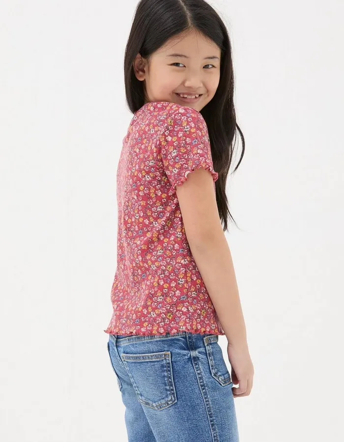 Ditsy Floral Printed T Shirt Washed Red Girls FatFace Tops and TShirts