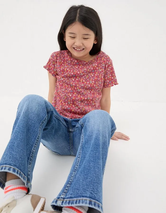 Ditsy Floral Printed T Shirt Washed Red Girls FatFace Tops and TShirts