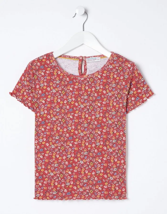 Ditsy Floral Printed T Shirt Washed Red Girls FatFace Tops and TShirts