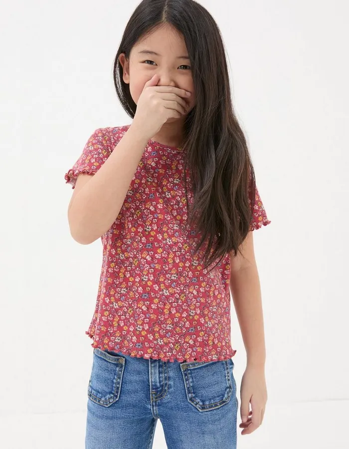 Ditsy Floral Printed T Shirt Washed Red Girls FatFace Tops and TShirts