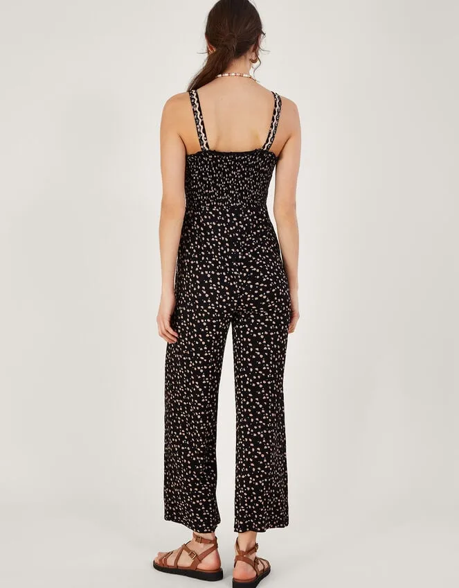 Dot Print Shirred Jumpsuit In Lenzing Ecovero Black Women Monsoon Dresses