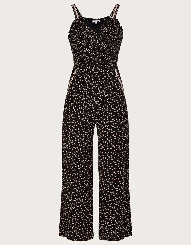 Dot Print Shirred Jumpsuit In Lenzing Ecovero Black Women Monsoon Dresses