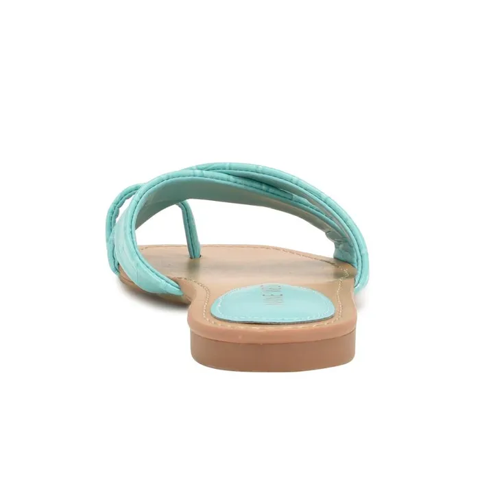 Dotty Flat Slide Sandals Aqua Blue Embossed Croco Women Nine West Sandals