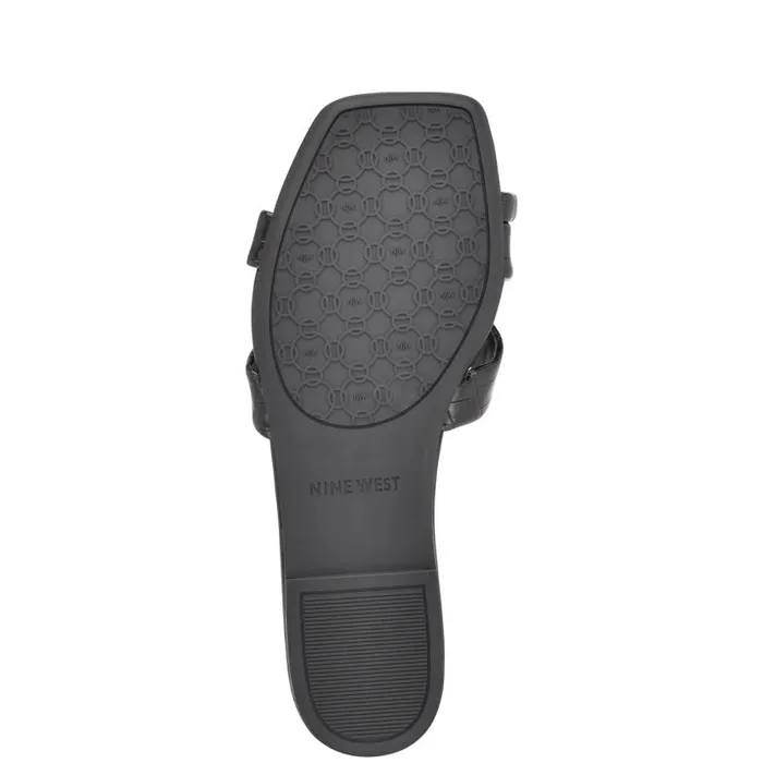 Dotty Flat Slide Sandals Black Embossed Croco Women Nine West Sandals