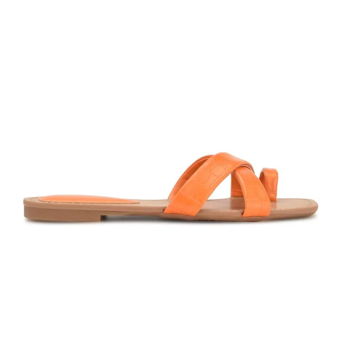 Dotty Flat Slide Sandals Orange Embossed Croco Women Nine West Sandals