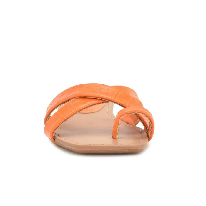 Dotty Flat Slide Sandals Orange Embossed Croco Women Nine West Sandals