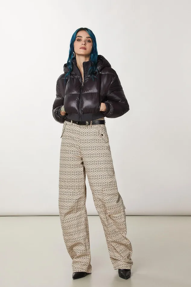 Down Jackets Women Patrizia Pepe Cropped Hooded Down Jacket Nero and Monogram