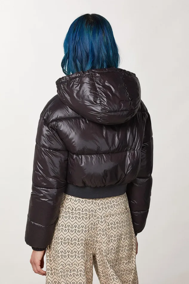 Down Jackets Women Patrizia Pepe Cropped Hooded Down Jacket Nero and Monogram