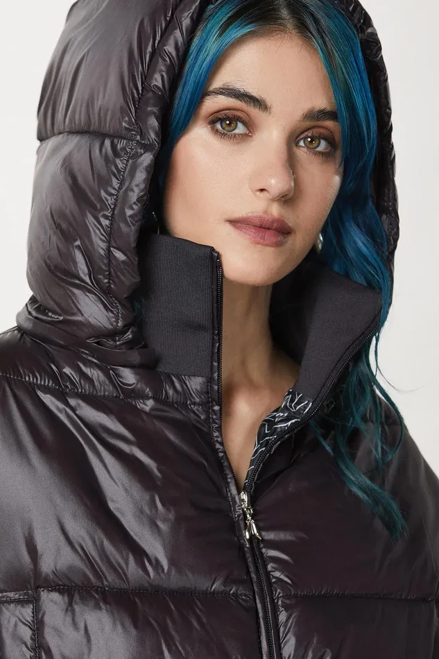 Down Jackets Women Patrizia Pepe Cropped Hooded Down Jacket Nero and Monogram