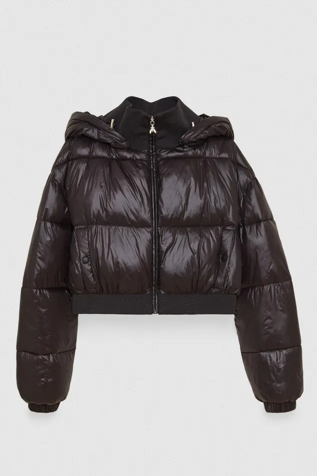 Down Jackets Women Patrizia Pepe Cropped Hooded Down Jacket Nero and Monogram