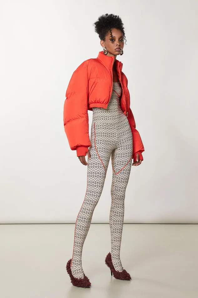 Down Jackets Women Patrizia Pepe Cropped Over Down Jacket Intense Orange