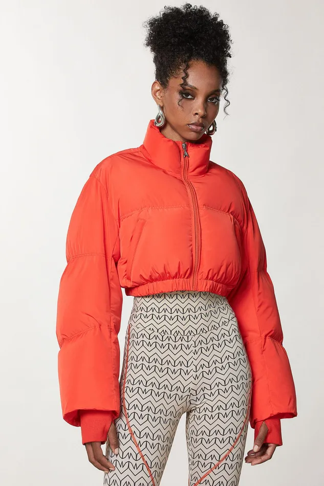 Down Jackets Women Patrizia Pepe Cropped Over Down Jacket Intense Orange