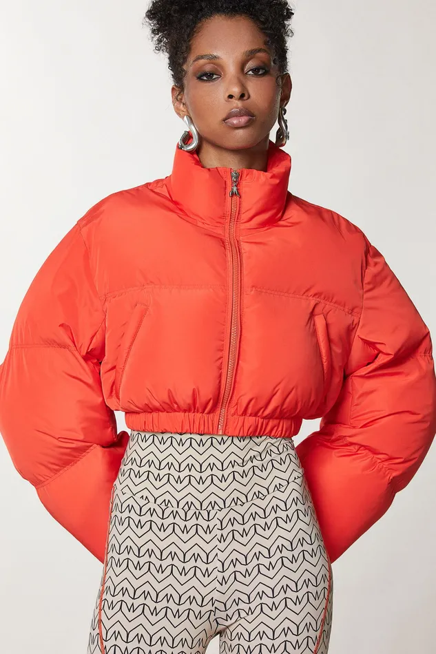 Down Jackets Women Patrizia Pepe Cropped Over Down Jacket Intense Orange