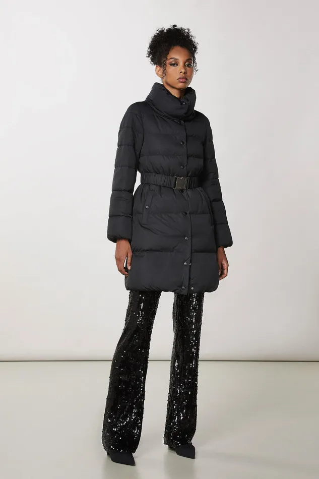 Down Jackets Women Patrizia Pepe Down Jacket With Belt Nero