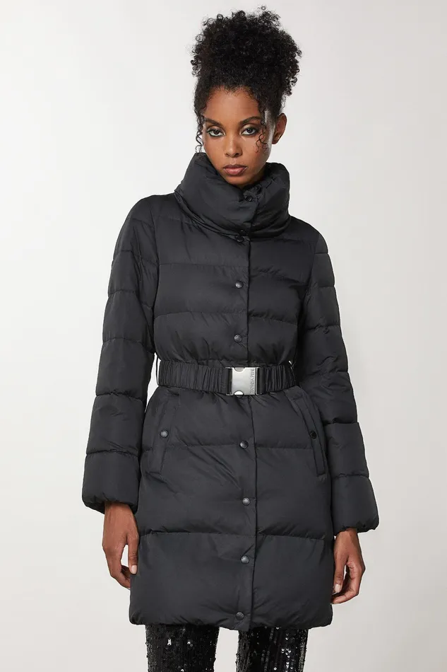 Down Jackets Women Patrizia Pepe Down Jacket With Belt Nero