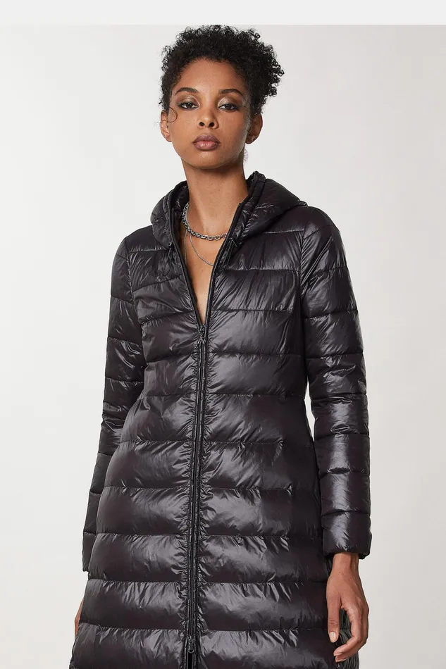 Down Jackets Women Patrizia Pepe Long Down Jacket With Hood Nero