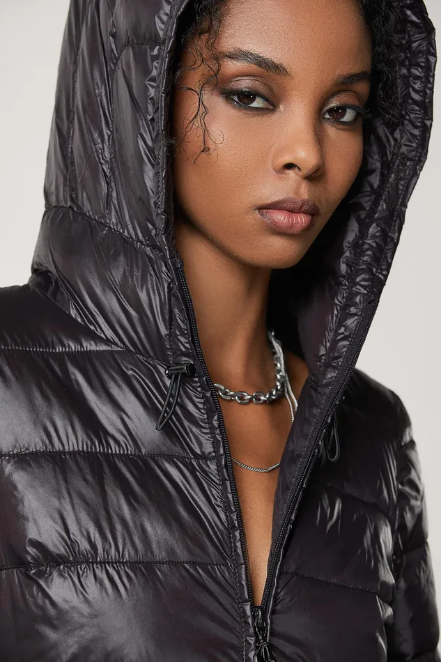 Down Jackets Women Patrizia Pepe Long Down Jacket With Hood Nero