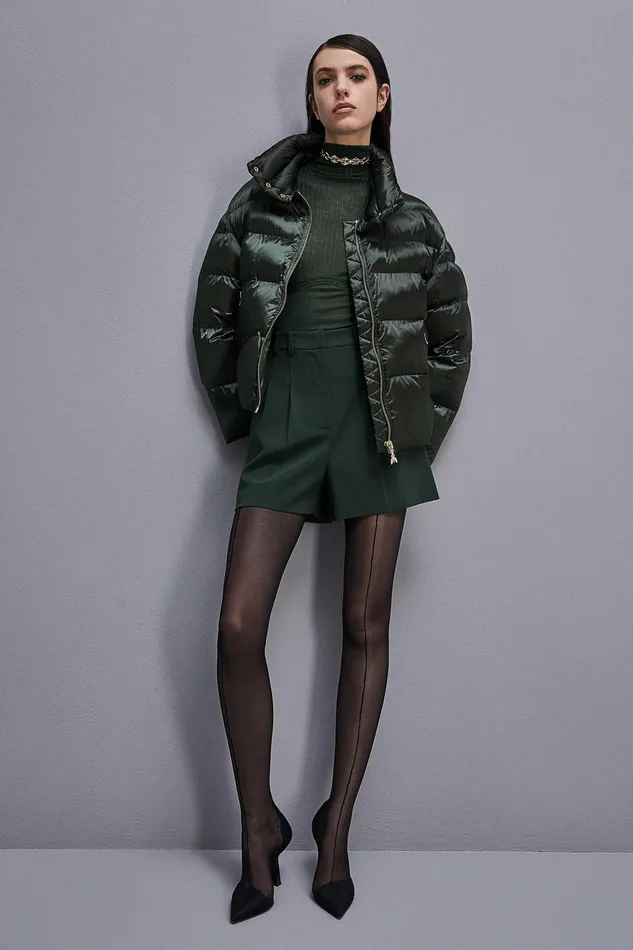 Down Jackets Women Patrizia Pepe Shiny Nylon Down Jacket Tuscany Green