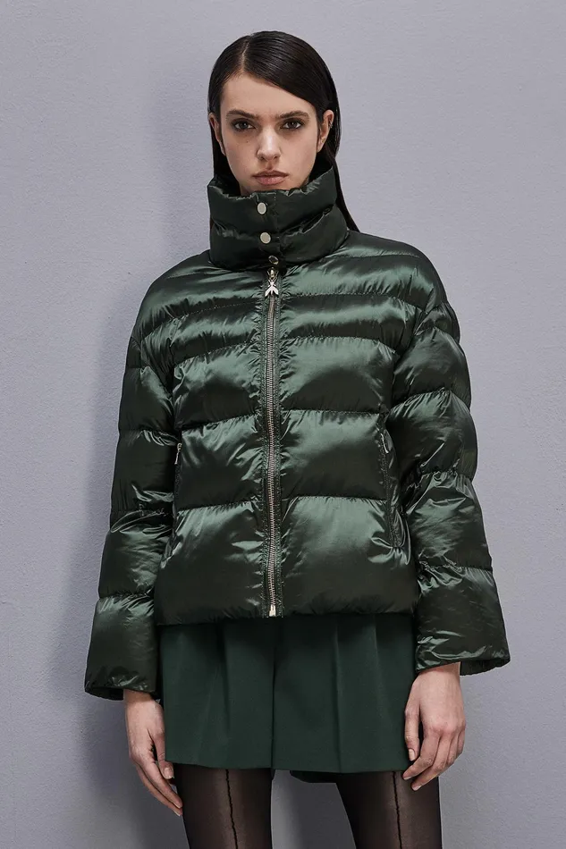 Down Jackets Women Patrizia Pepe Shiny Nylon Down Jacket Tuscany Green
